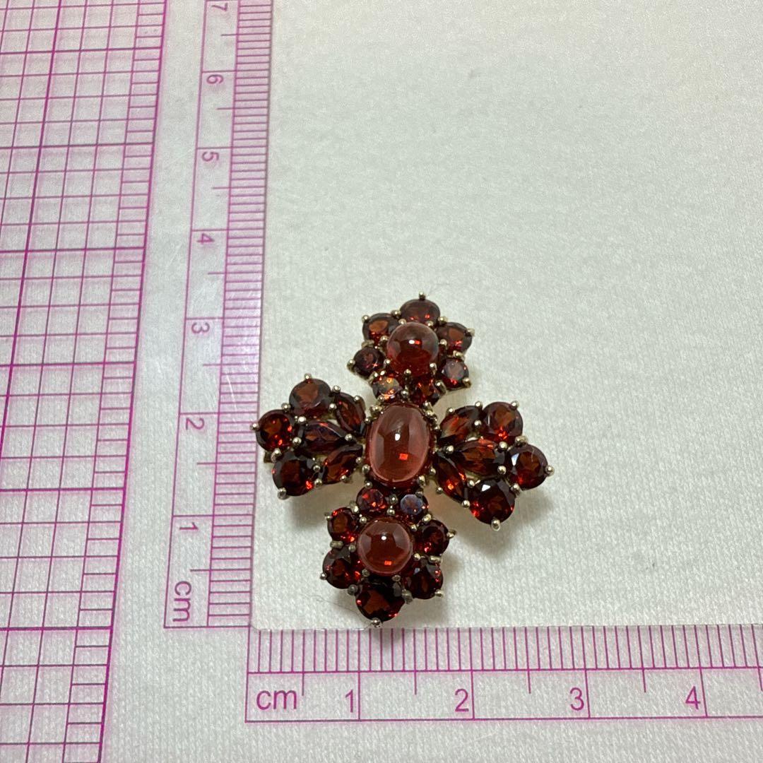 ロクザン SILVER925 ゴールドカラー ガーネット ペンダント ブローチ