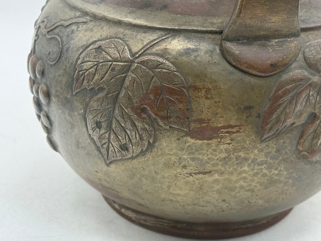 時代　銅製　水注　平寿堂製　鎚起葡萄紋　約2kg 茶道具　送料込み251219