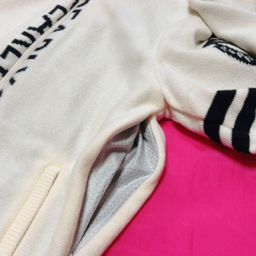 極美品　パーリーゲイツ　ドライバーズニット　ニットジャケット　裏地付　防風　白