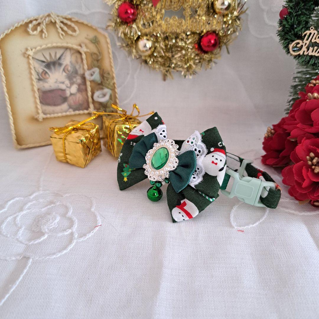クリスマスシリーズ(緑シマナガエ)わんちゃん猫ちゃん用首輪