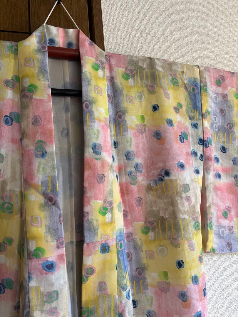 セオアルファ 浴衣　単衣　夏着物　水彩柄　裄68