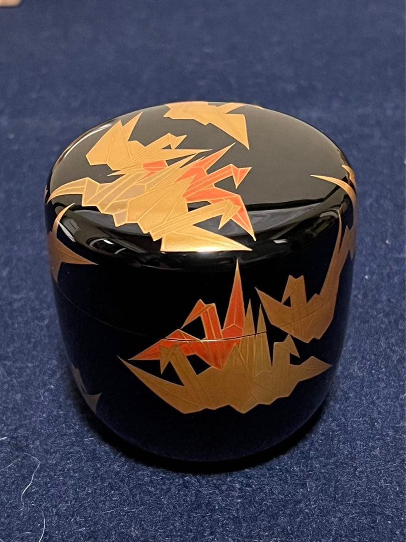 蒔絵師一瓢斎 折り鶴蒔絵　大棗　内銀溜　茶道具　共箱共布