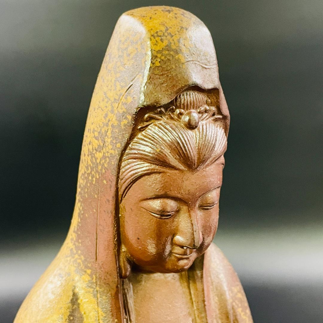 金重陶弘 作 観音像 備前焼 仏像 42.5cm 希少