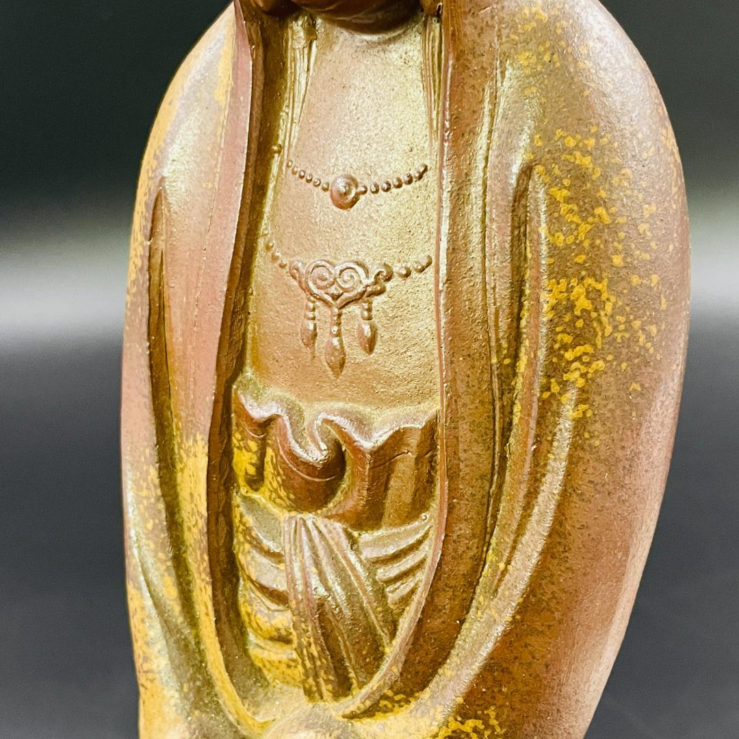 金重陶弘 作 観音像 備前焼 仏像 42.5cm 希少