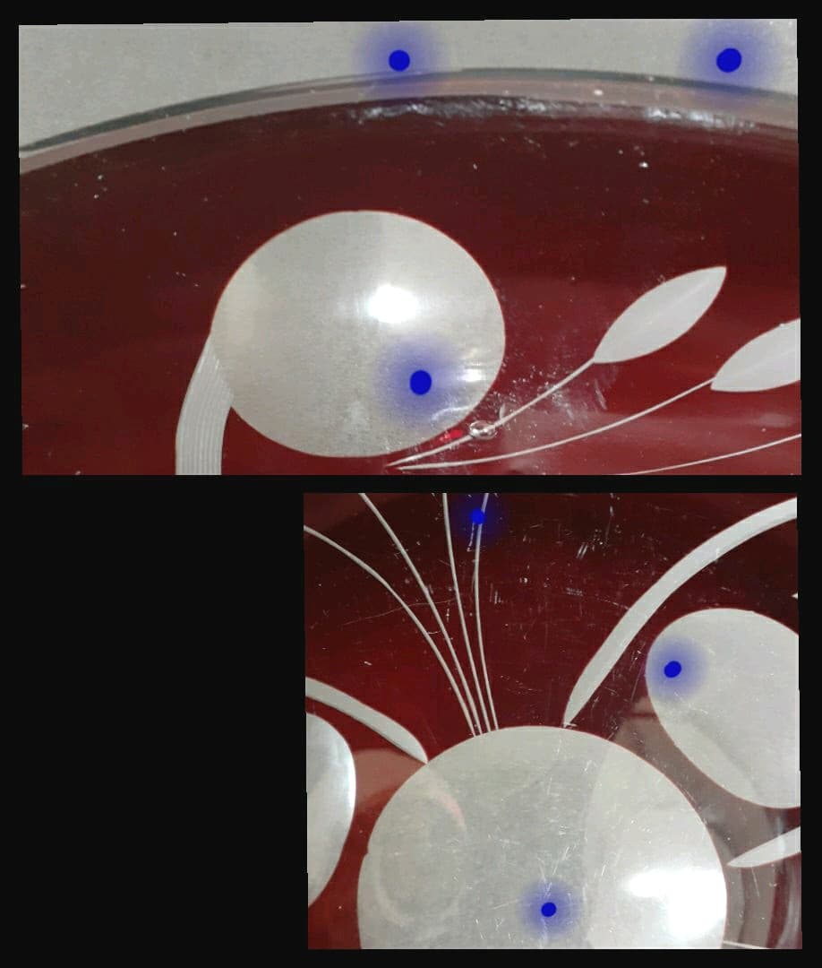 時代物　古硝子　赤被せガラス　切子　ボウル　鉢　2点　【昭和レトロ】No.3
