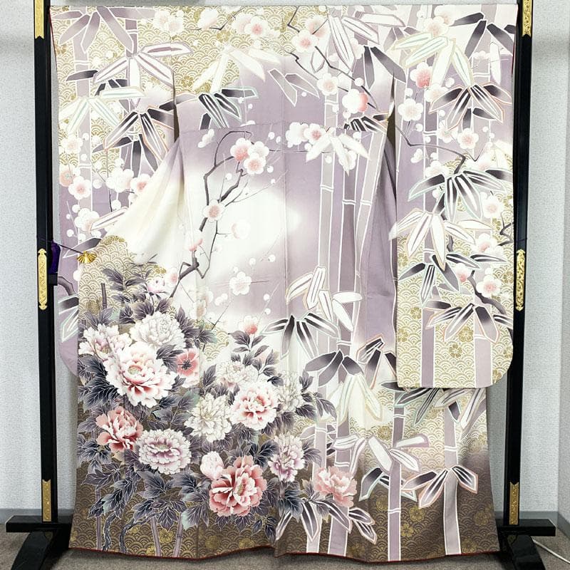 507z11☆人気！振袖 作家物 重ね衿付き 古典柄 牡丹 薄紫☆成人式結婚式