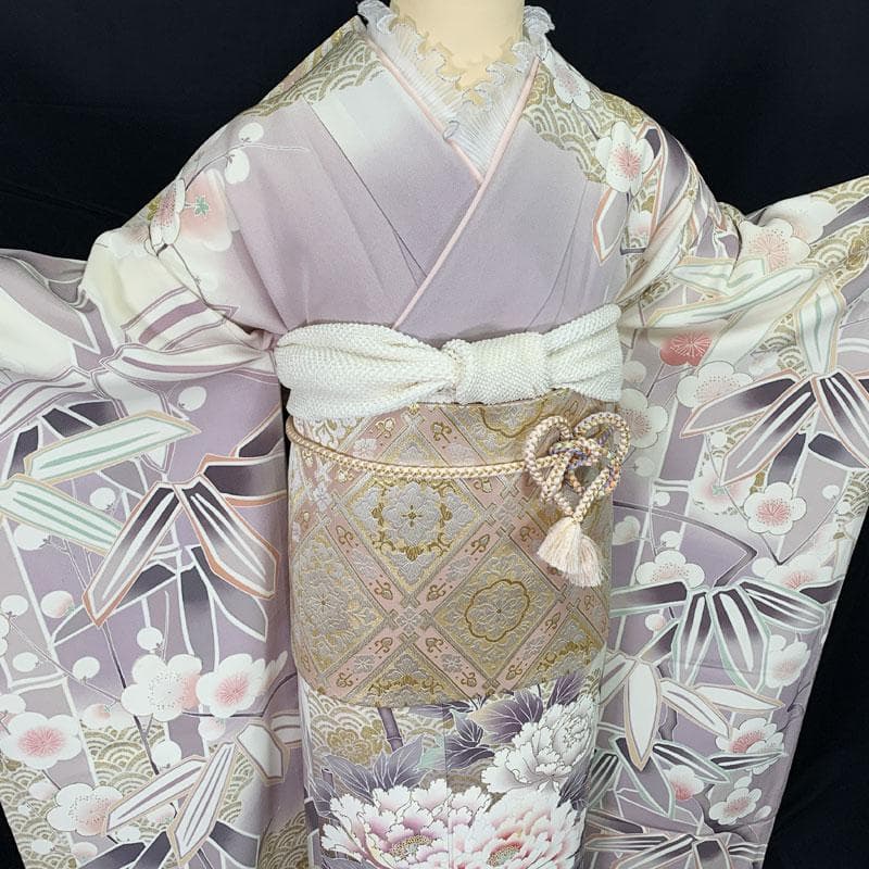507z11☆人気！振袖 作家物 重ね衿付き 古典柄 牡丹 薄紫☆成人式結婚式