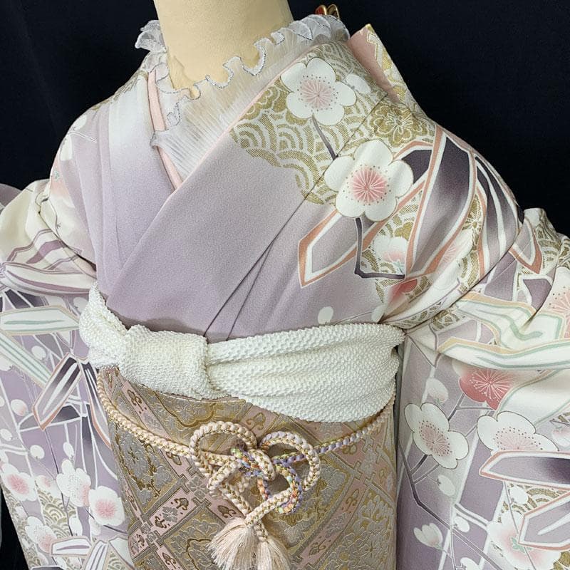 507z11☆人気！振袖 作家物 重ね衿付き 古典柄 牡丹 薄紫☆成人式結婚式