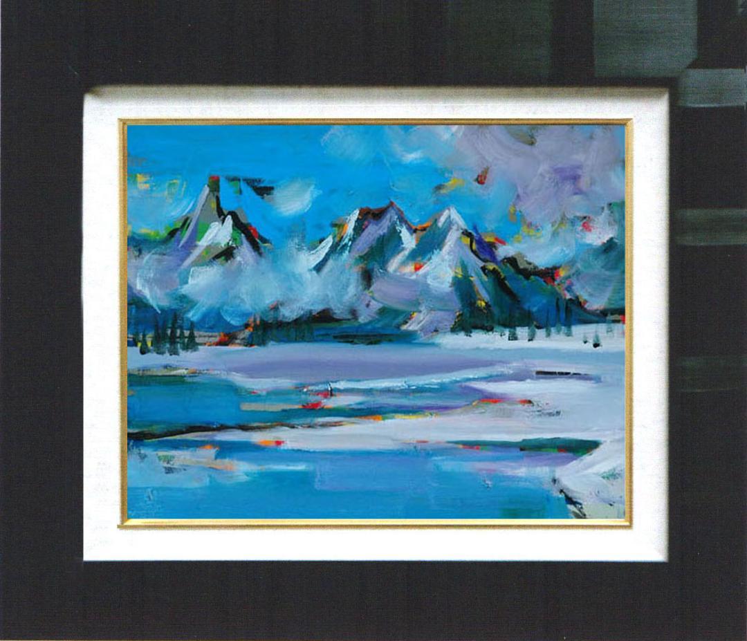 油絵 菅家令子 絵 絵画インテリア 額付(黒) uF6-062903 風景冬景色