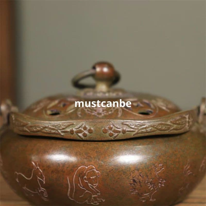 銅器 香炉 十二支八卦提梁炉 暖手炉 室内薫香炉 香道具 工芸品 置物