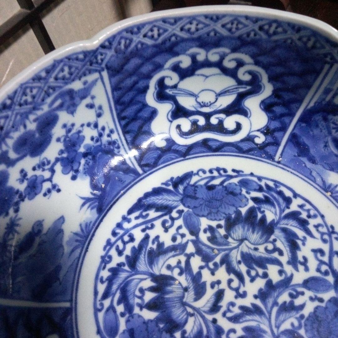 古伊万里　花唐草　うさぎ　大鉢