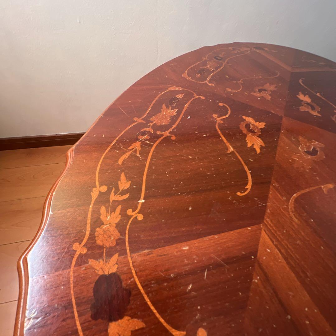 イタリア製 象嵌 猫脚 アンティーク センターテーブル