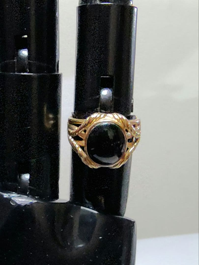 ゴールド K18 ブラックサンゴ デザインリング サイズ18号【中古・お買得品】