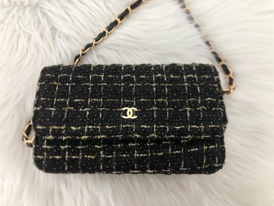 ノベルティ　チェーン　ショルダーバッグ　ツイード　ブラック　バッグ