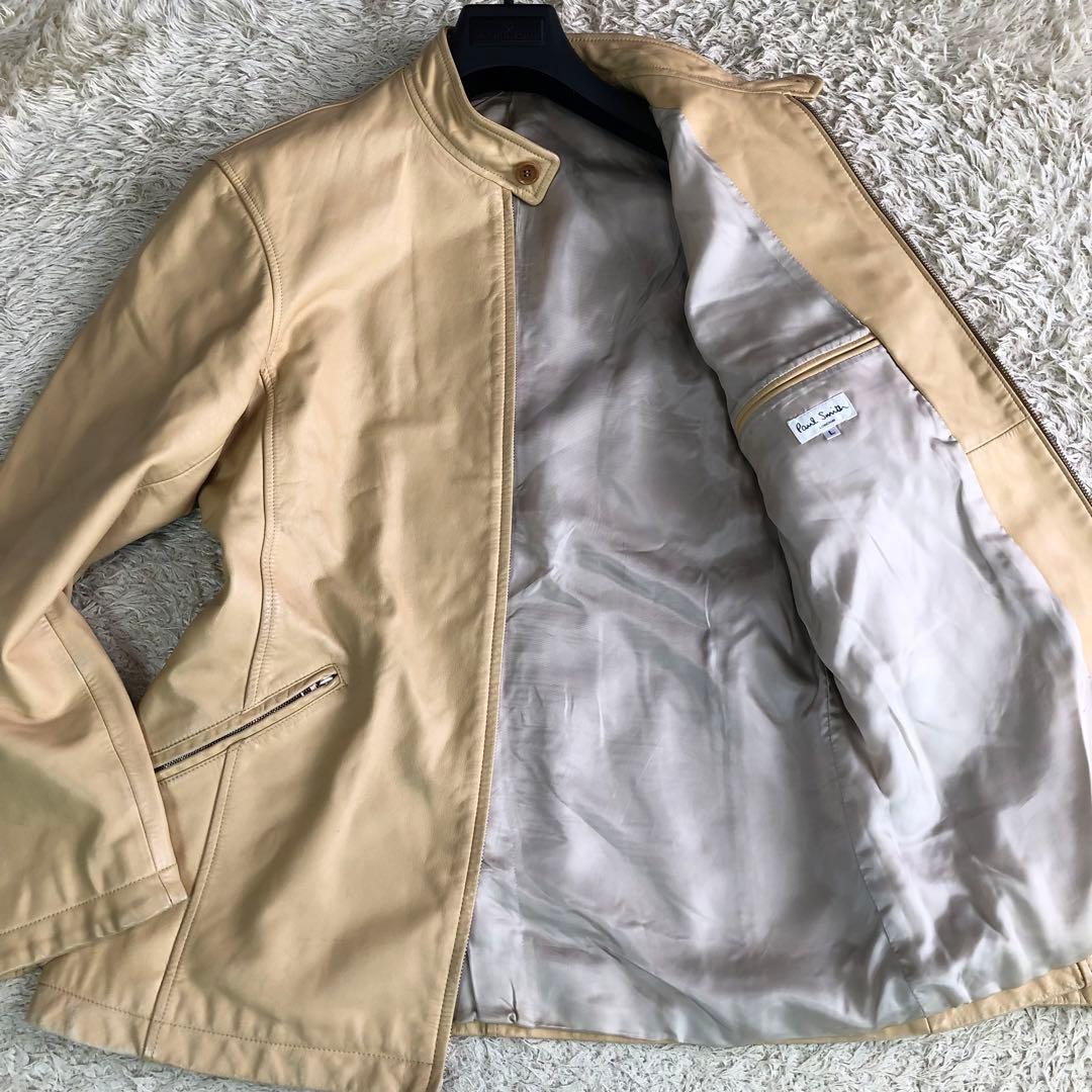 ポールスミス ライダースジャケット シングル 牛革 カウレザー ベージュ L