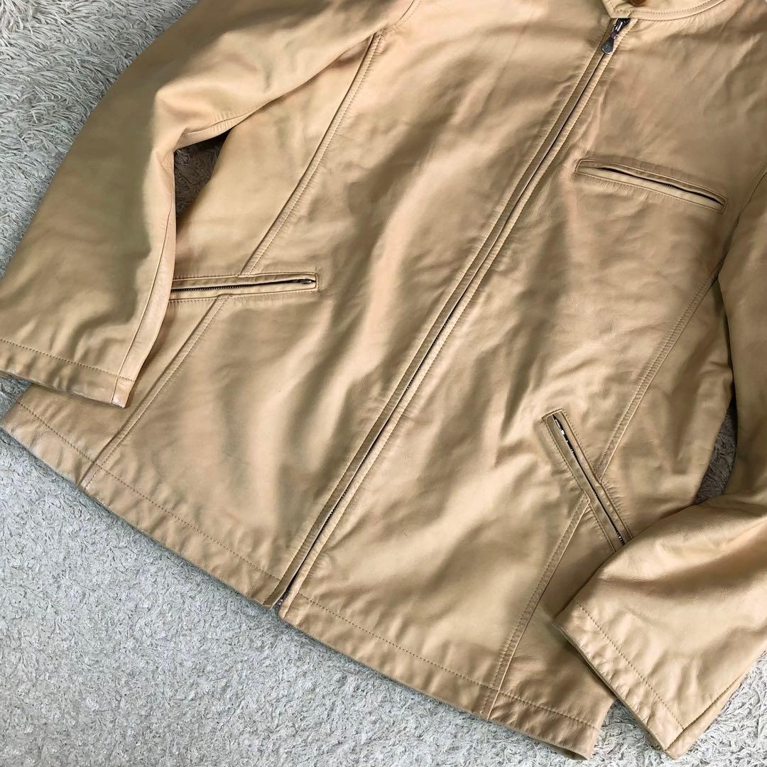 ポールスミス ライダースジャケット シングル 牛革 カウレザー ベージュ L