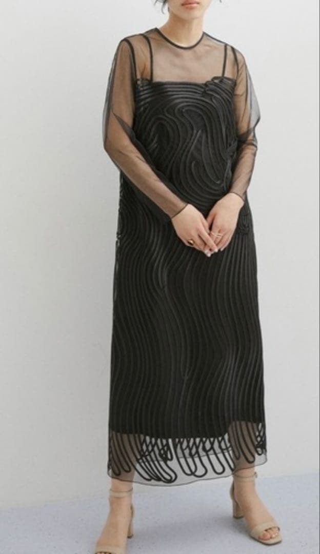 結婚式　二次会　ドレス　ADAM ET ROPE' ラインアートシアーワンピース