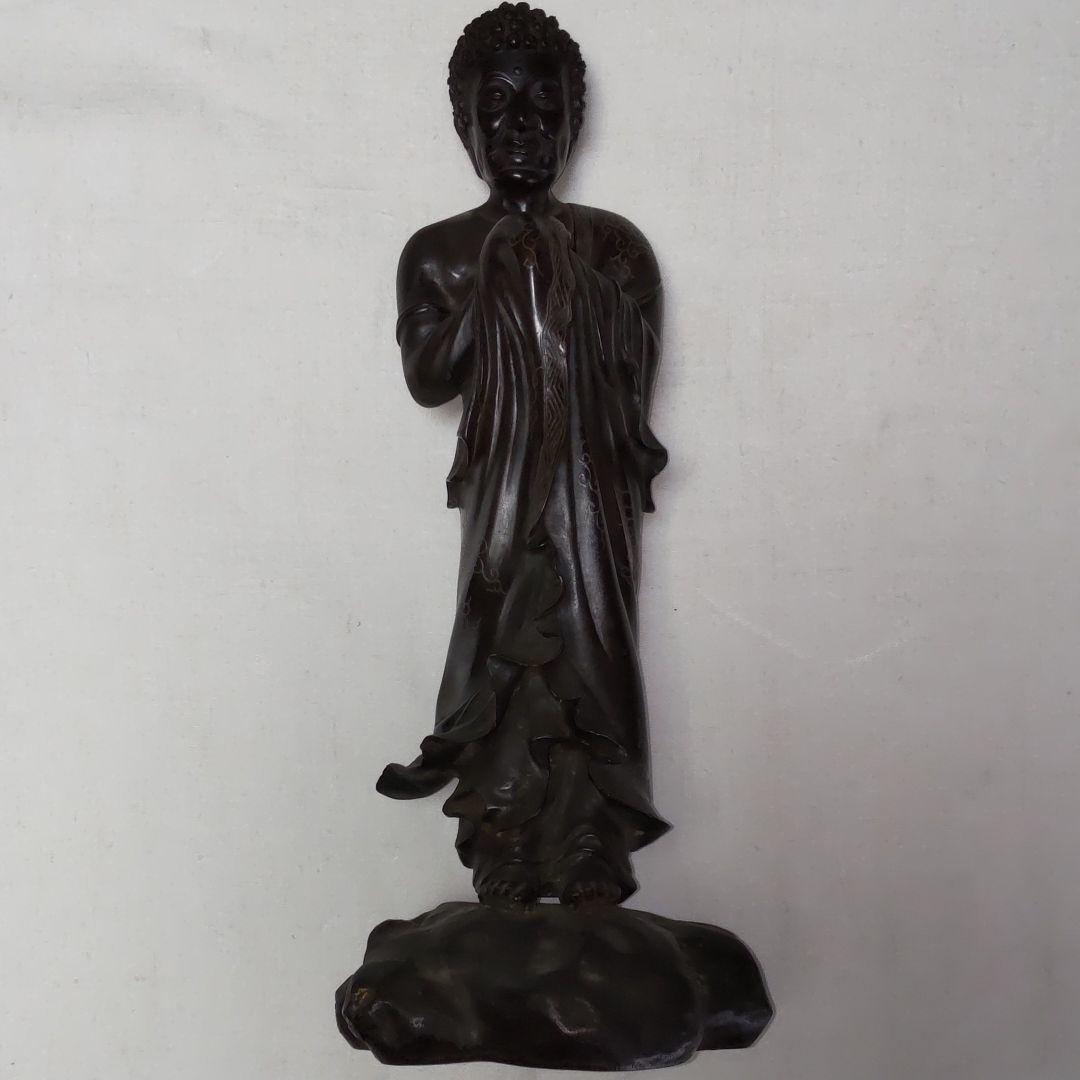 江戸時代-銀象嵌出山釈迦像-青銅製