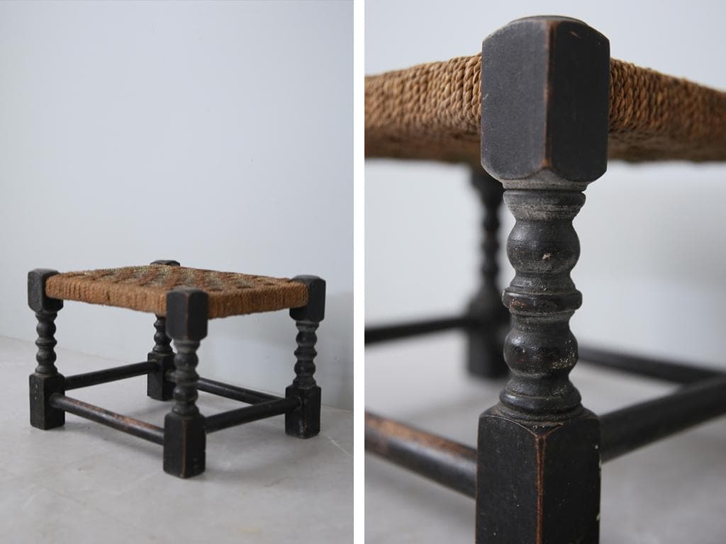 英国アンティーク木製フットスツール/ロープトップ/オットマン(88-164)