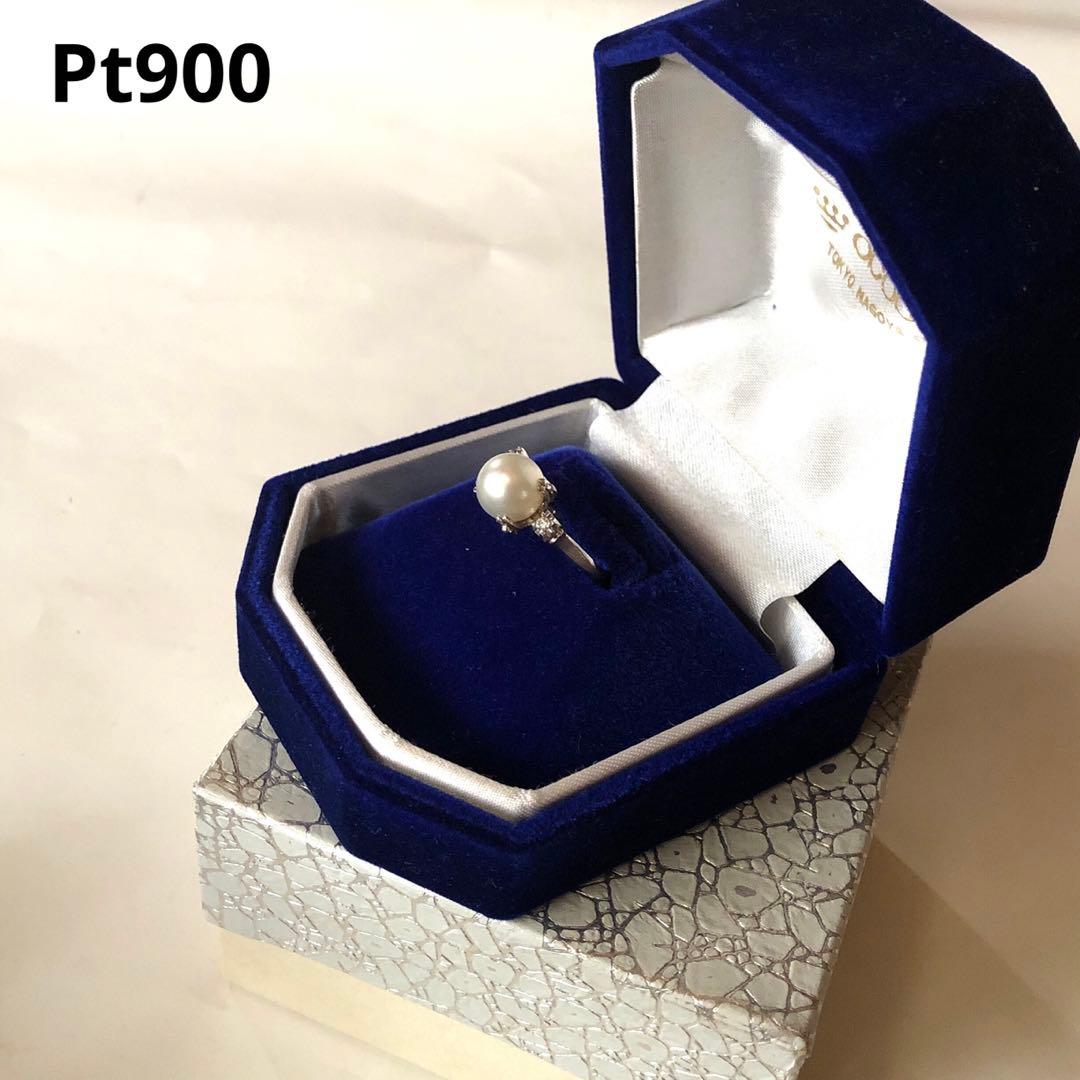 Pt900 パール 真珠 ダイヤモンド リング 指輪 9号 生前整理 プラチナ