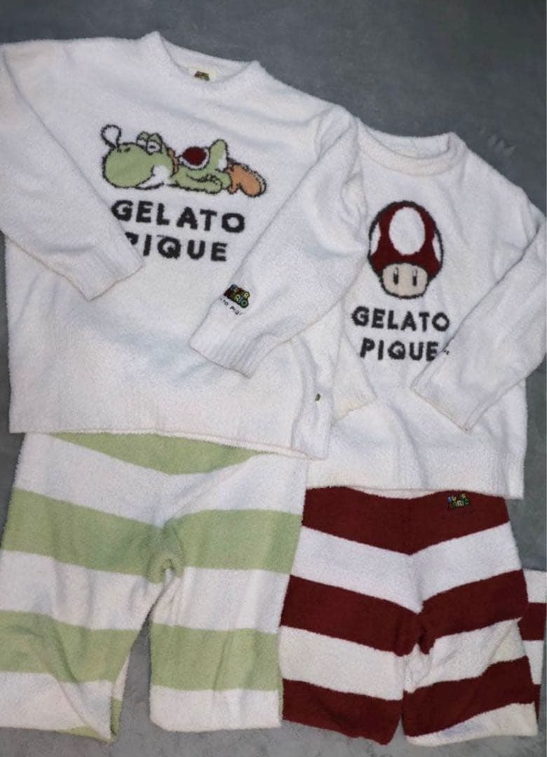 【冬にオススメ】ジェラートピケ　ヨッシー/キノピオ　ルームウェア　上下セットペア