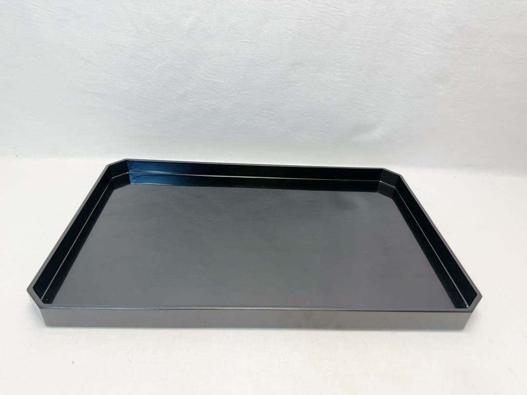 未使用 懐石道具 木製黒真塗 脇引き盆二枚セット 紙箱