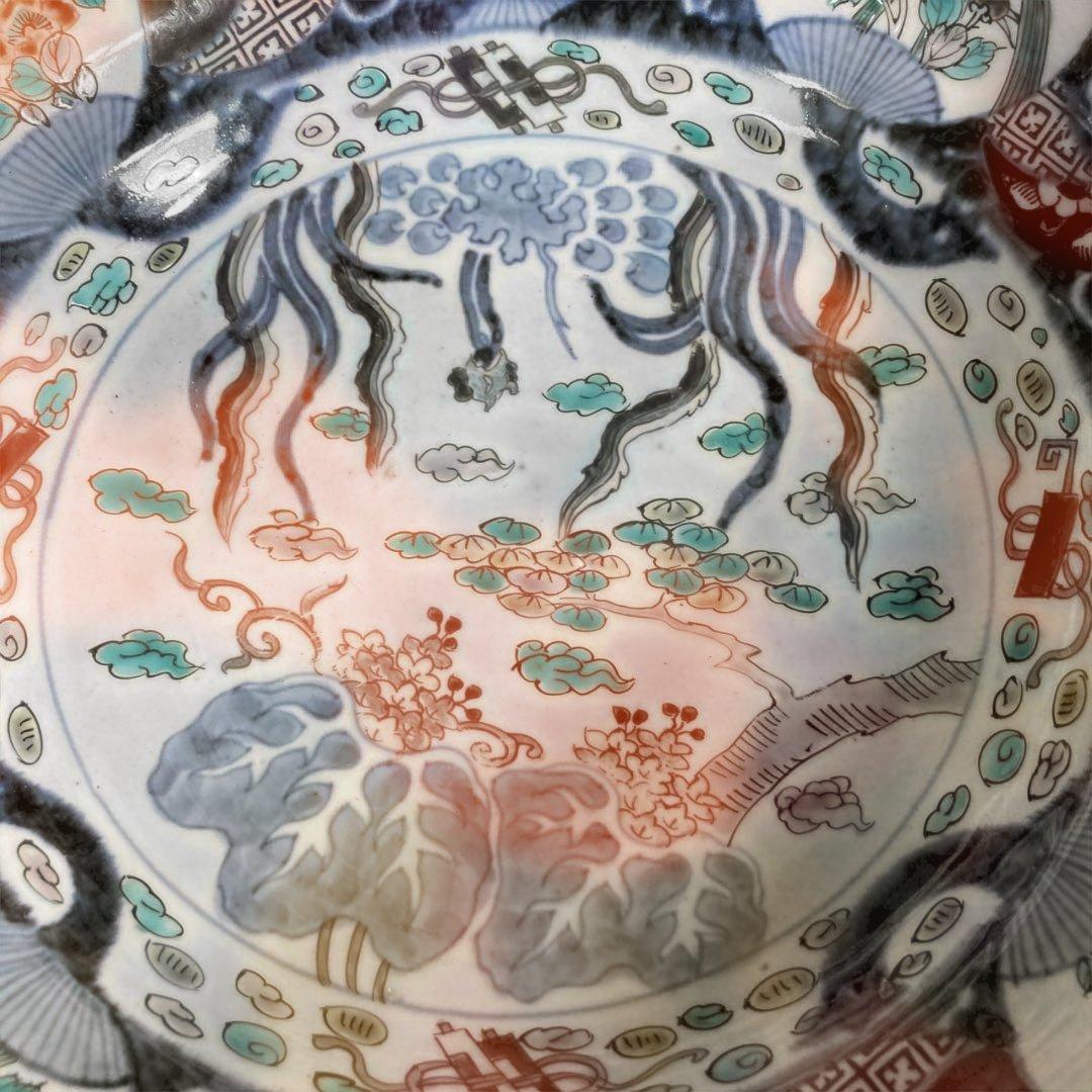 【古伊万里文】古伊万里の伝統　日本名窯　有田古伊万里文　染錦四方丸紋桐絵　大深鉢