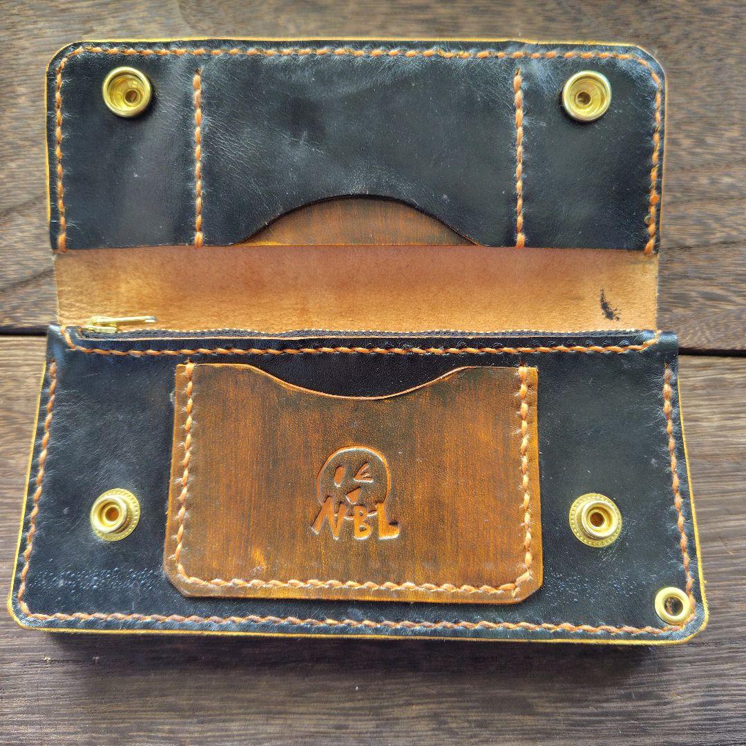 トラッカーウォレット ロング 黒×茶 手染め(79)