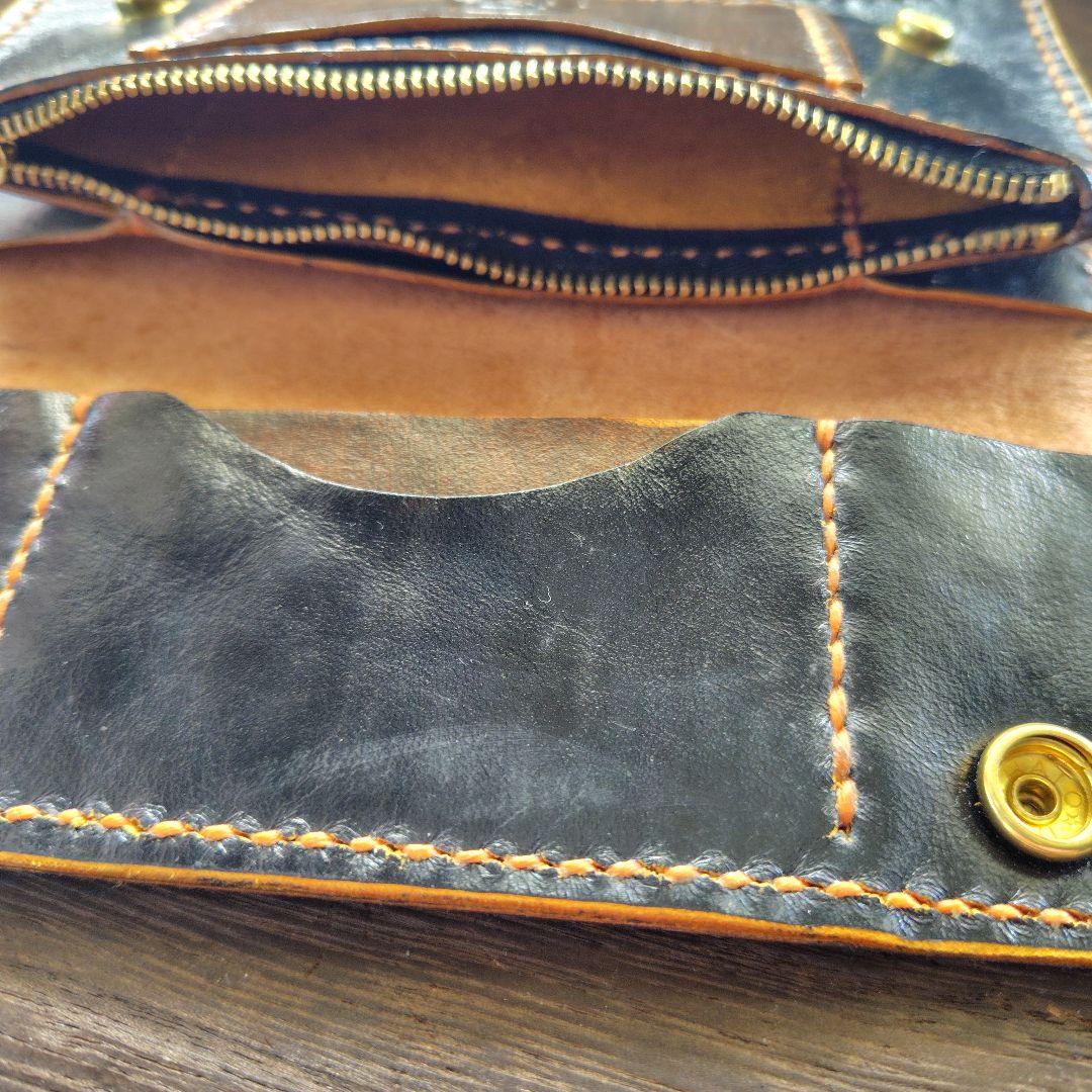 トラッカーウォレット ロング 黒×茶 手染め(79)