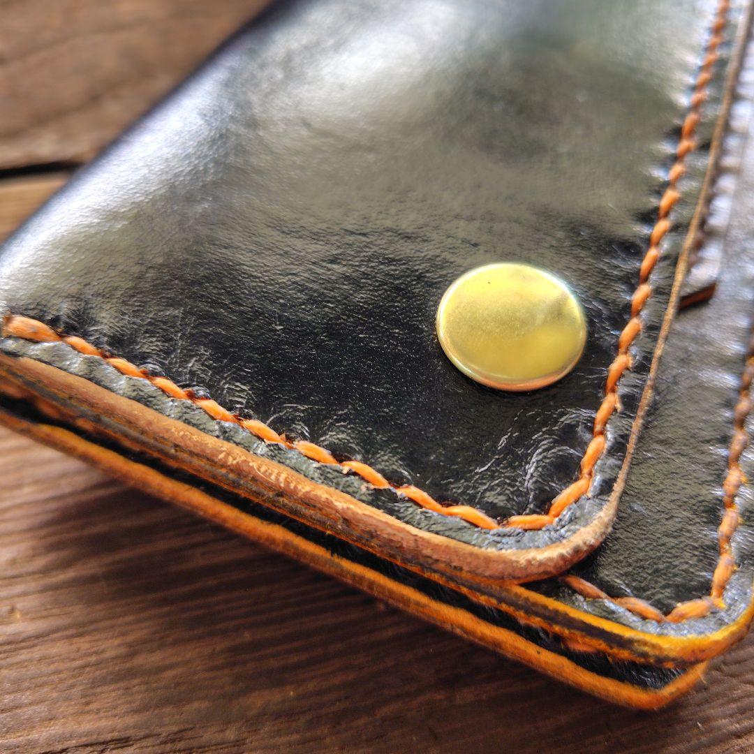 トラッカーウォレット ロング 黒×茶 手染め(79)