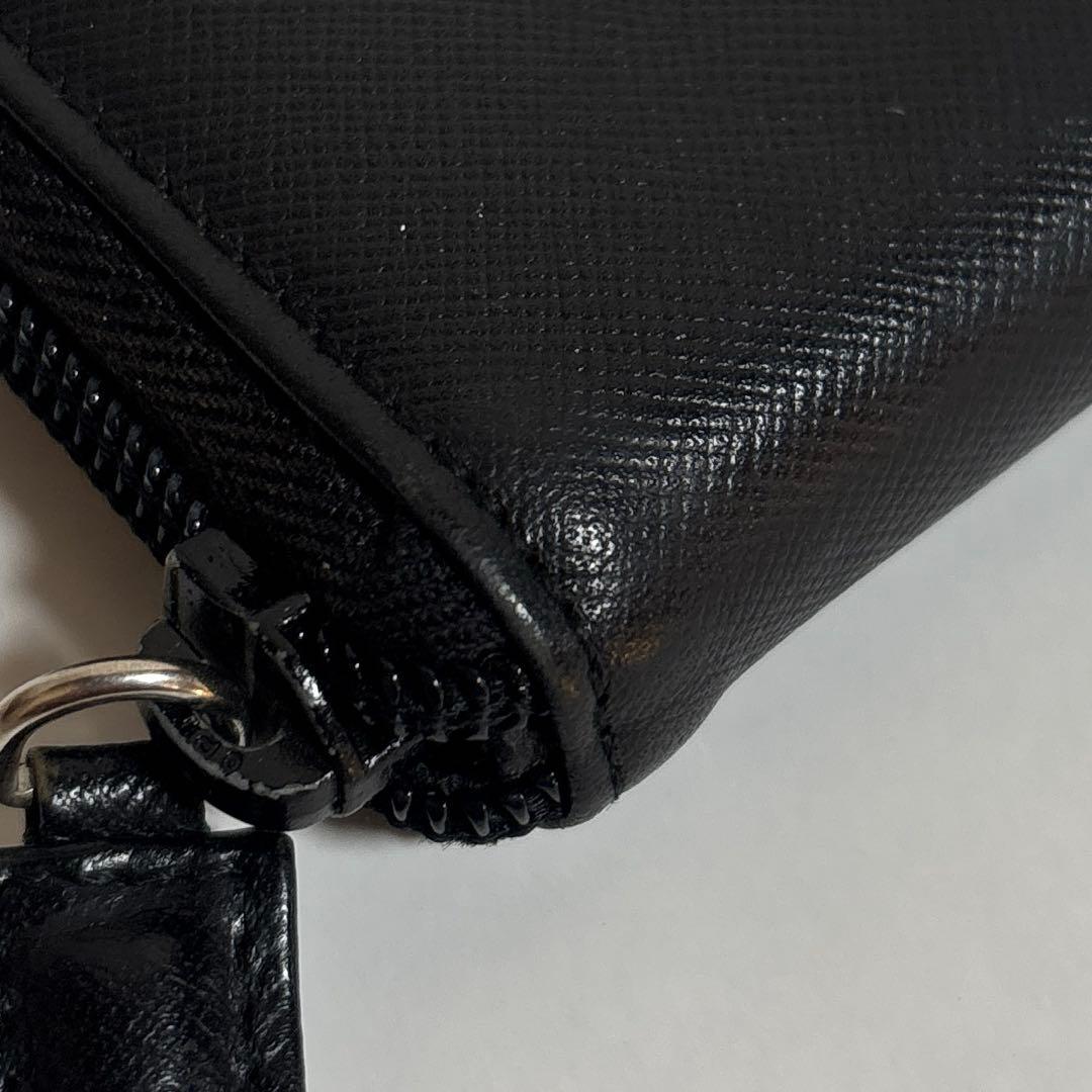 美品✨PRADA ケース ラウンドジップ サフィアーノ 三角ロゴ ブラック