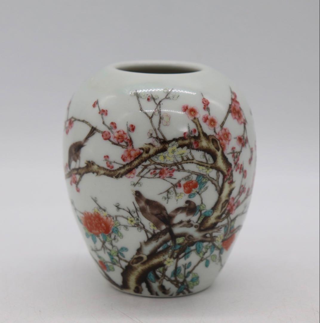 中国　玩玉　粉彩　花鳥紋小壺① 送料込み250525