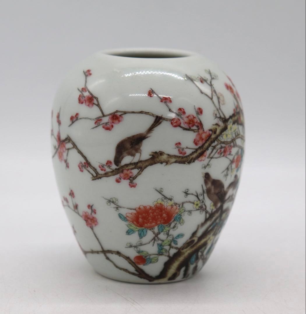 中国　玩玉　粉彩　花鳥紋小壺① 送料込み250525