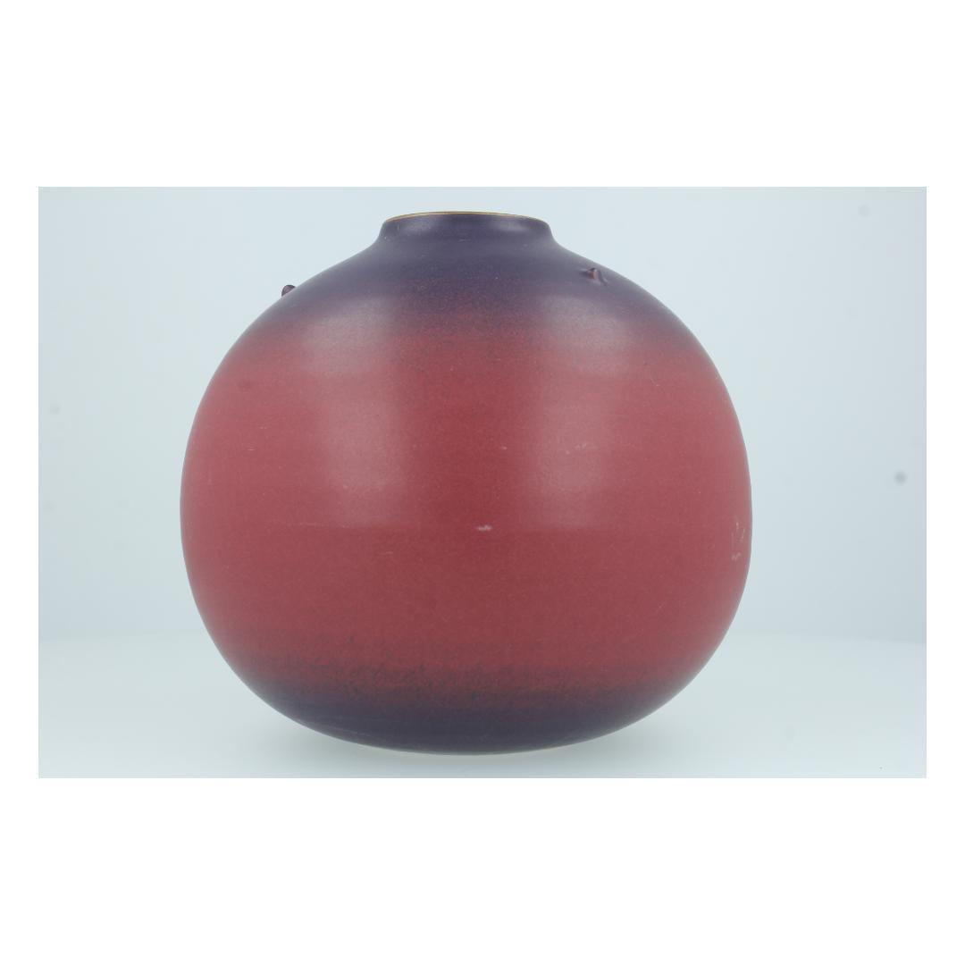 グラデーション陶器 花瓶 紫×赤 丸型 モダンインテリア オブジェ