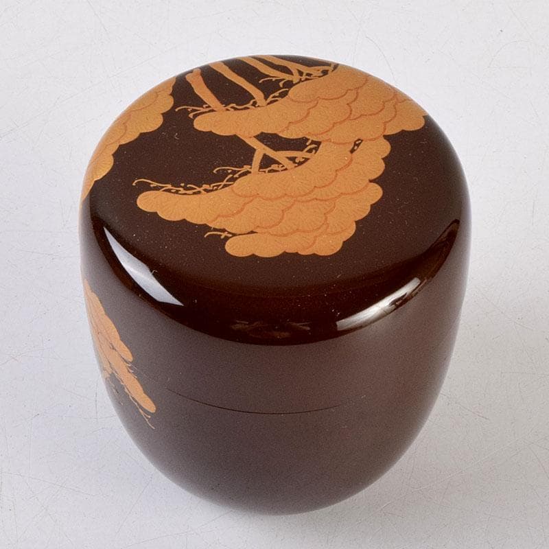 茶道具　蒔絵師　中村湖舟作　松蒔絵　棗　共箱　V　8815