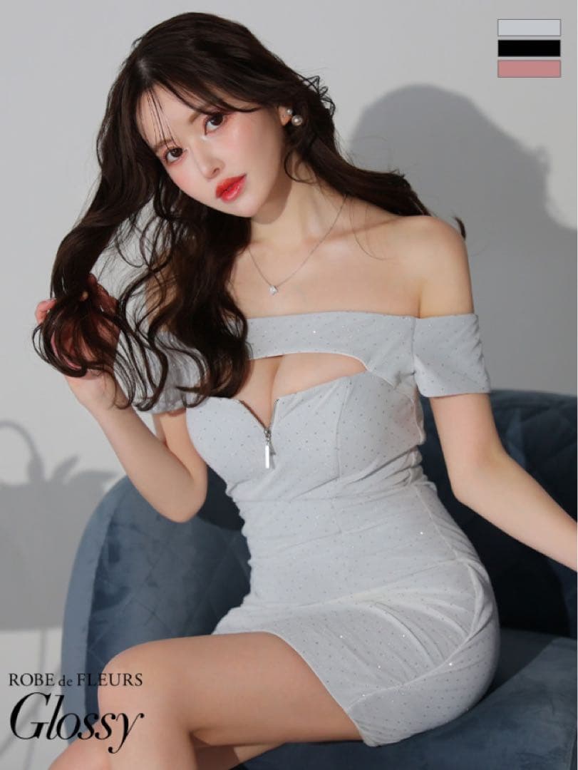 GL3710 オフショル　半袖ローブドフルールグロッシー　sugar ドレス