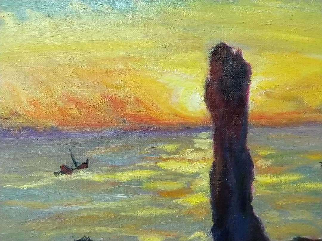 「唐桑半島の朝」油絵 F6 絵画 油彩画 風景画 アート