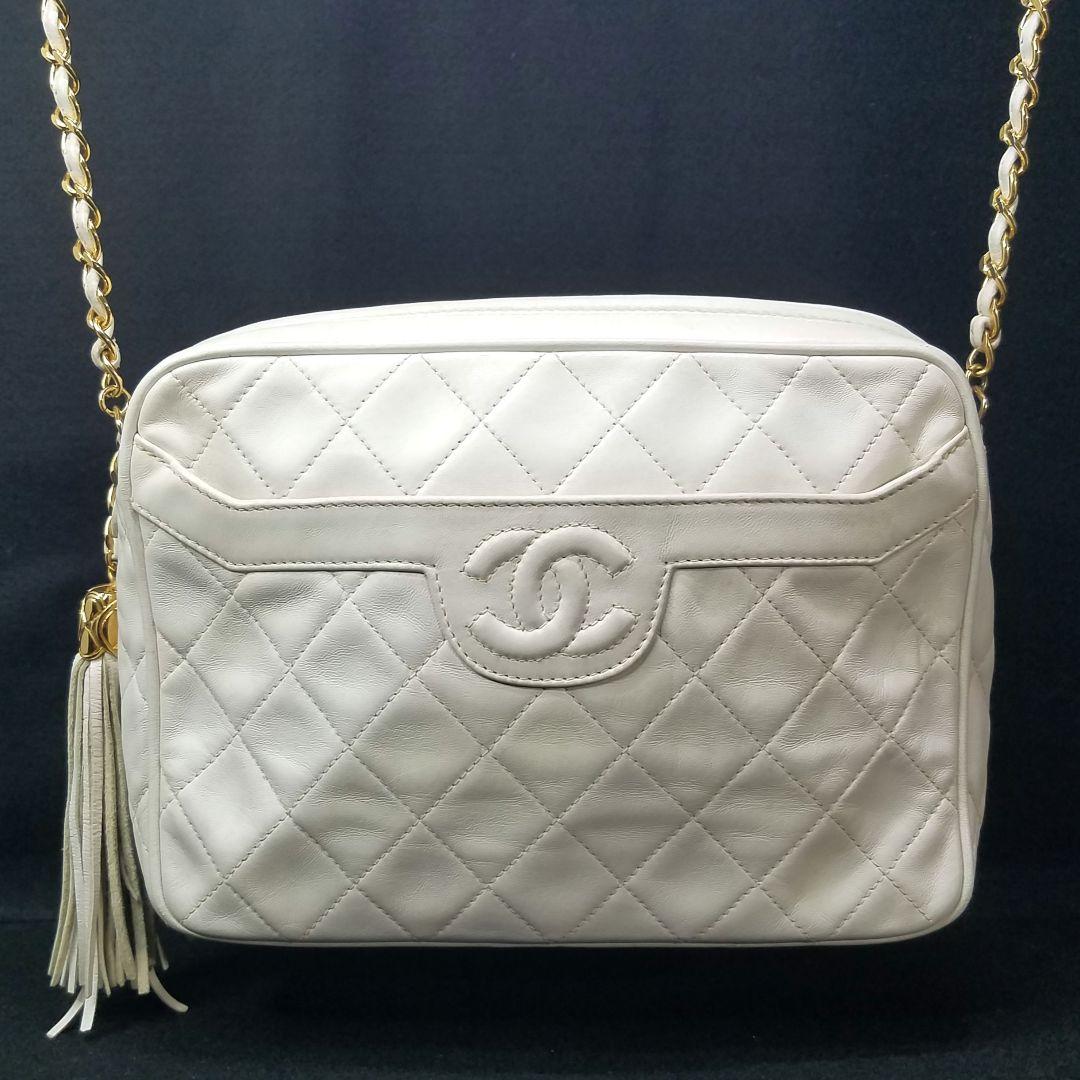 シャネル チェーン ショルダーバッグ フリンジ キルティング オフホワイト系