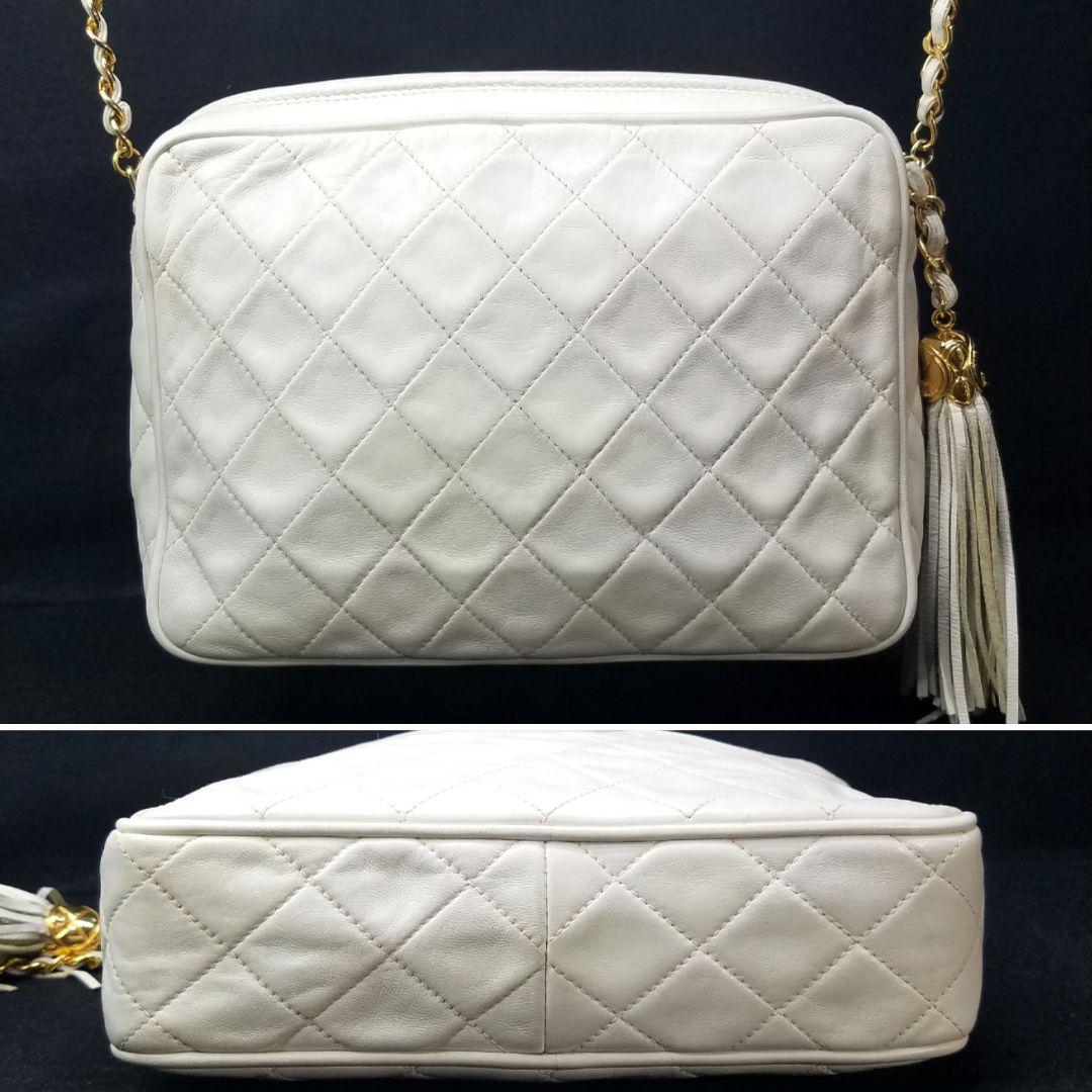 シャネル チェーン ショルダーバッグ フリンジ キルティング オフホワイト系