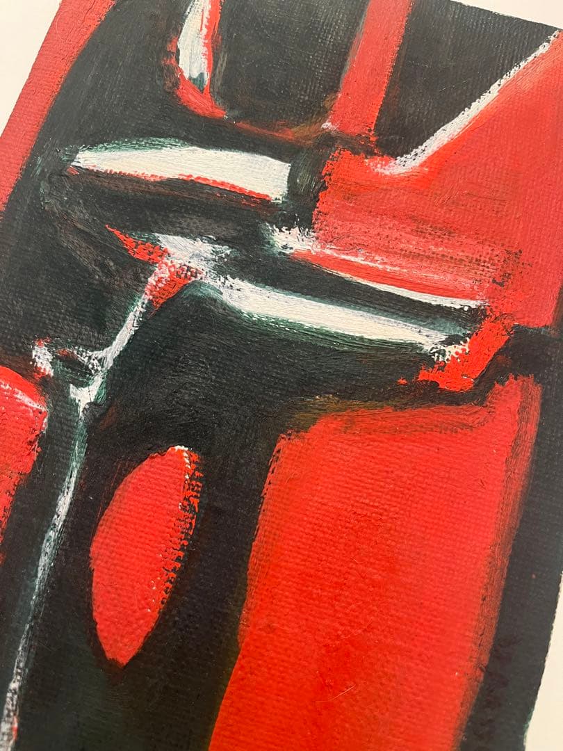 作者不詳　赤と黒の抽象画 キャンバスアート 1972年