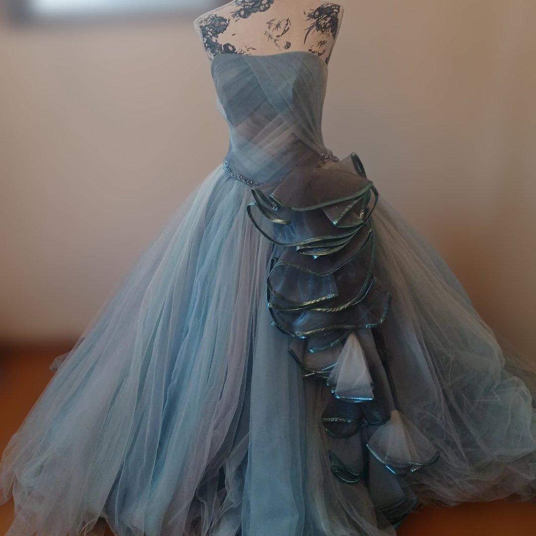 7～11号　編み上げ水色 ストラップレス チュールドレス