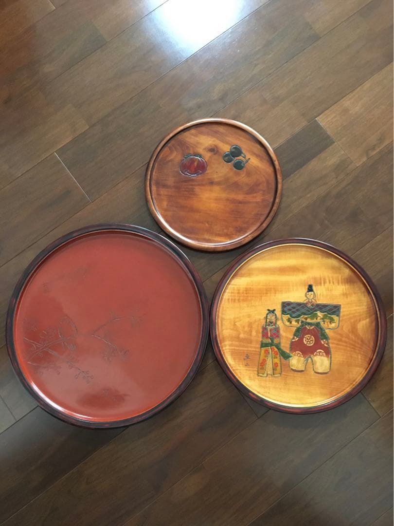 烏城彫　お盆　丸盆　飾盆　大、中、小　3点セット　A