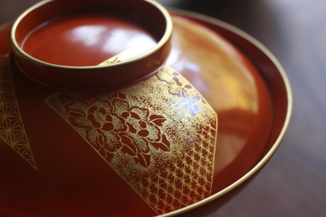 時代逸品！上質朱漆に極上花文沈金の大椀2点（検漆器輪島塗沈金椀雑煮椀