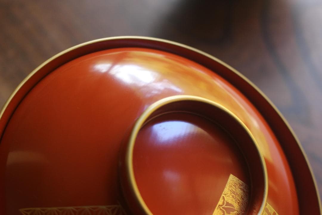 時代逸品！上質朱漆に極上花文沈金の大椀2点（検漆器輪島塗沈金椀雑煮椀