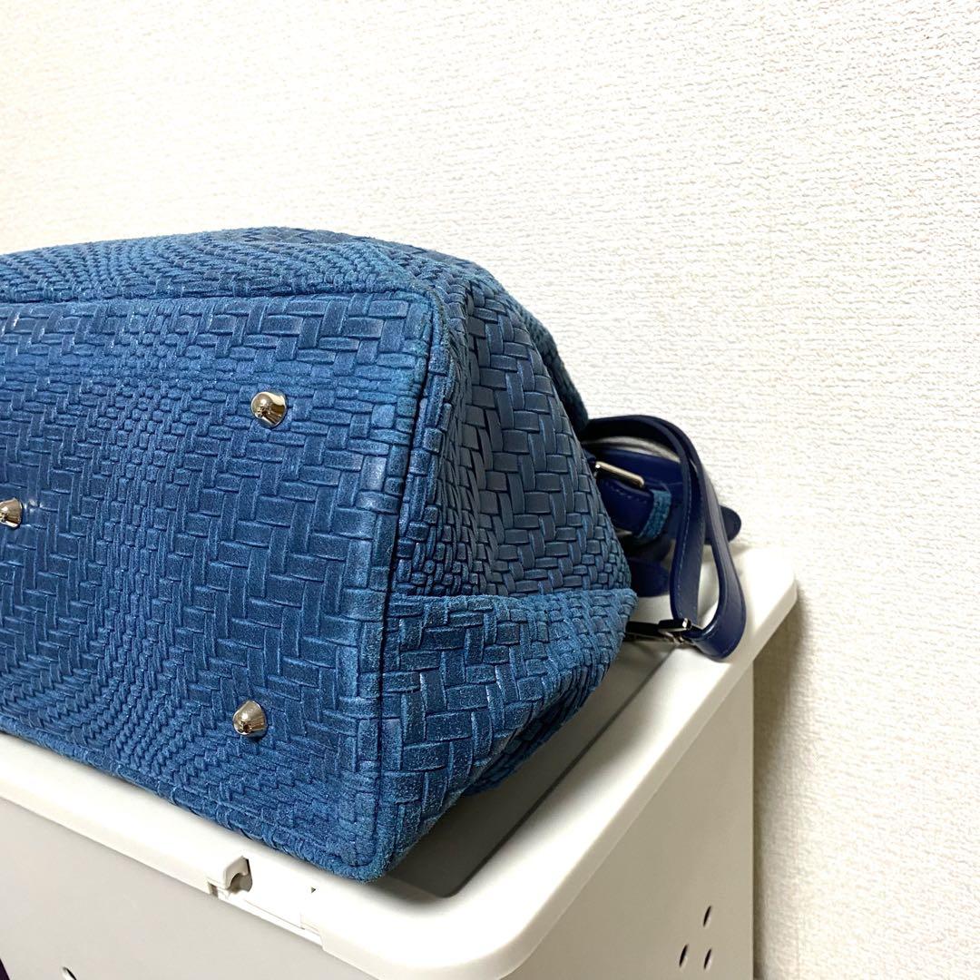 【ほぼ新品】 かねまつ メッシュ ショルダーバッグ ブルー 2way イタリア製