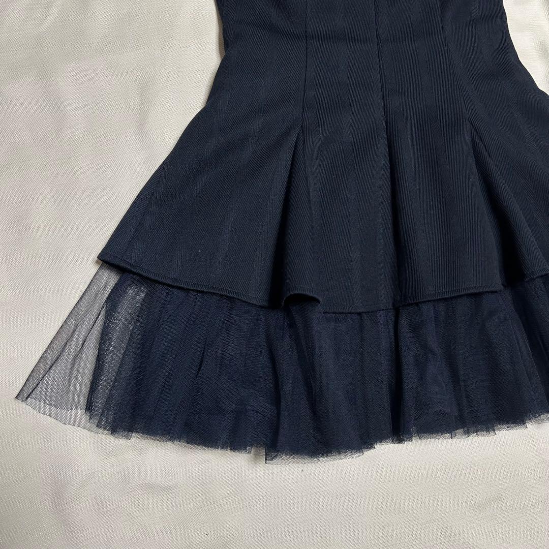 DEA robe de fleurs ネイビー フリルドレス ジッパー付き