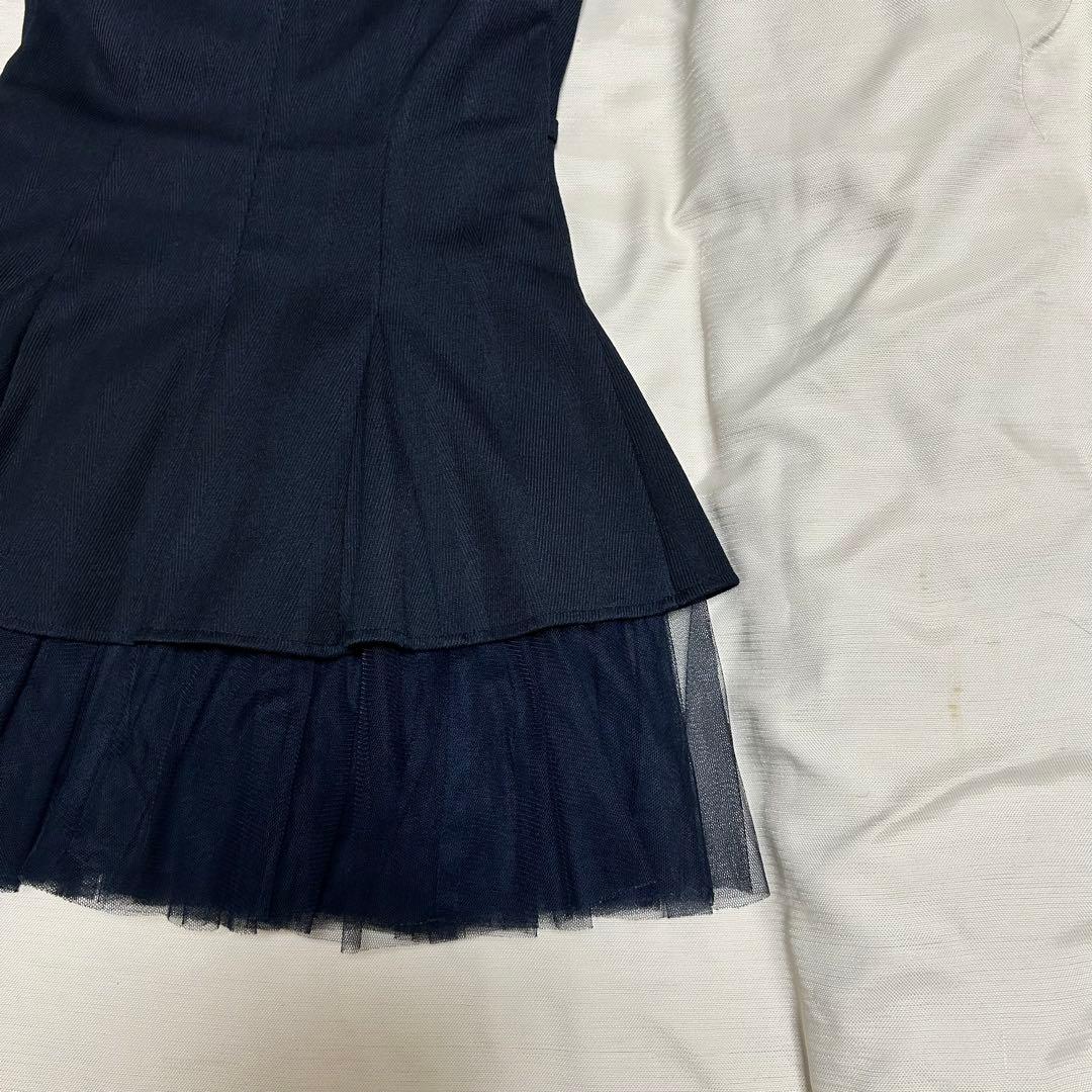 DEA robe de fleurs ネイビー フリルドレス ジッパー付き