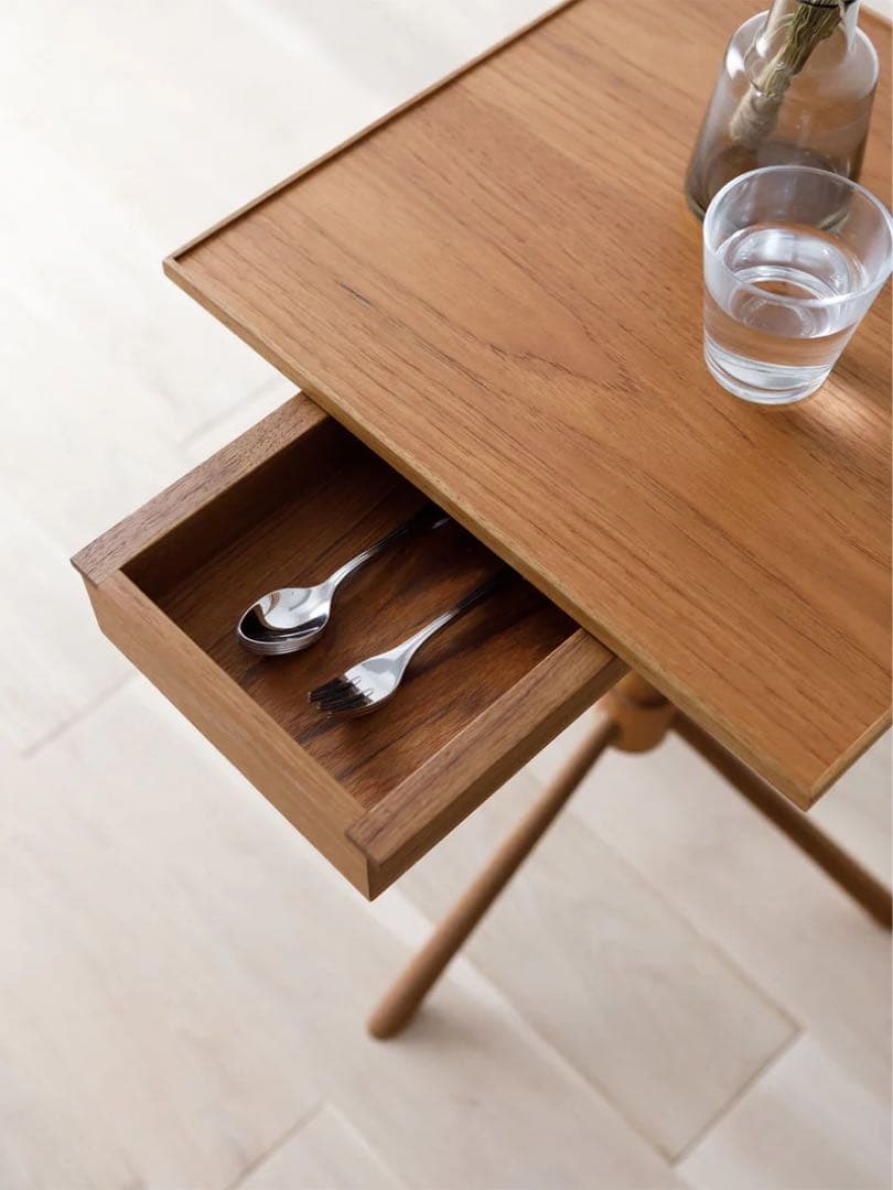 広松木工　HARVARD スタンドウィズドロワー　木製三脚サイドテーブル