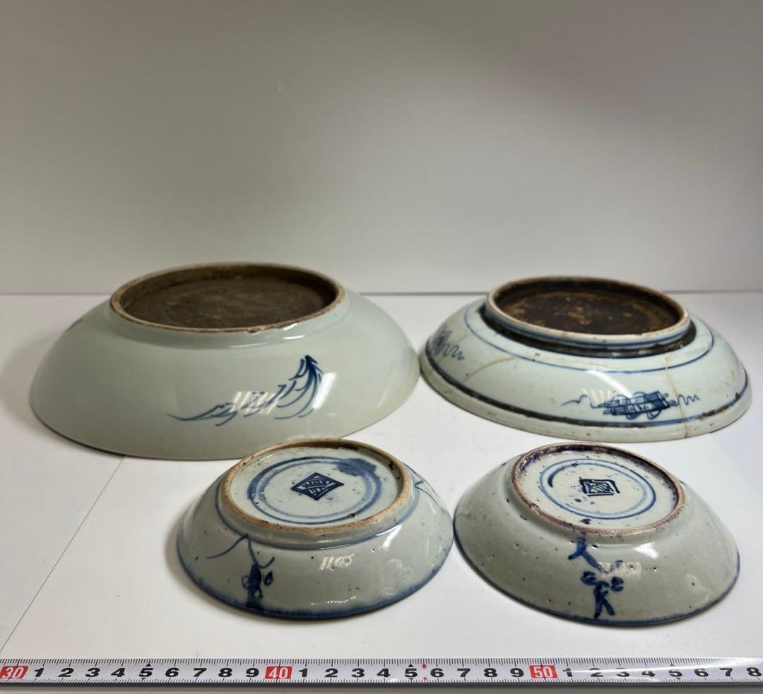 中国清時代　新渡青花皿4点　約27.5/23.5/13.5㎝　東Y7-1104⑤