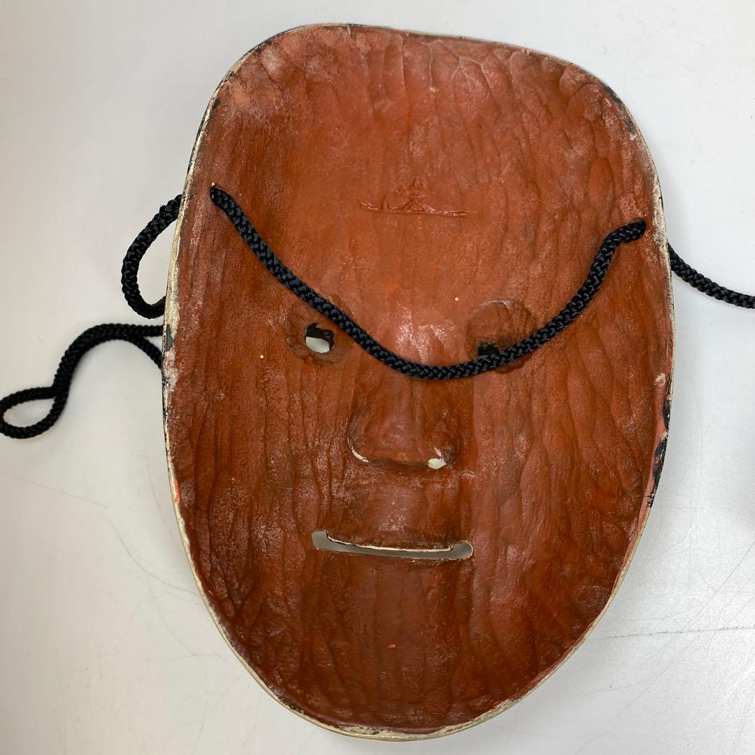 在銘　木彫　小面　能面　木箱　シルク袋付　トヒオ　東さ7-1104☆2F